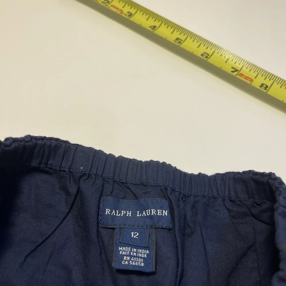 Ralph Lauren Girls Navy Tiered Pull On Ruffle Skirt Belted Sz 12 Preppy‎
